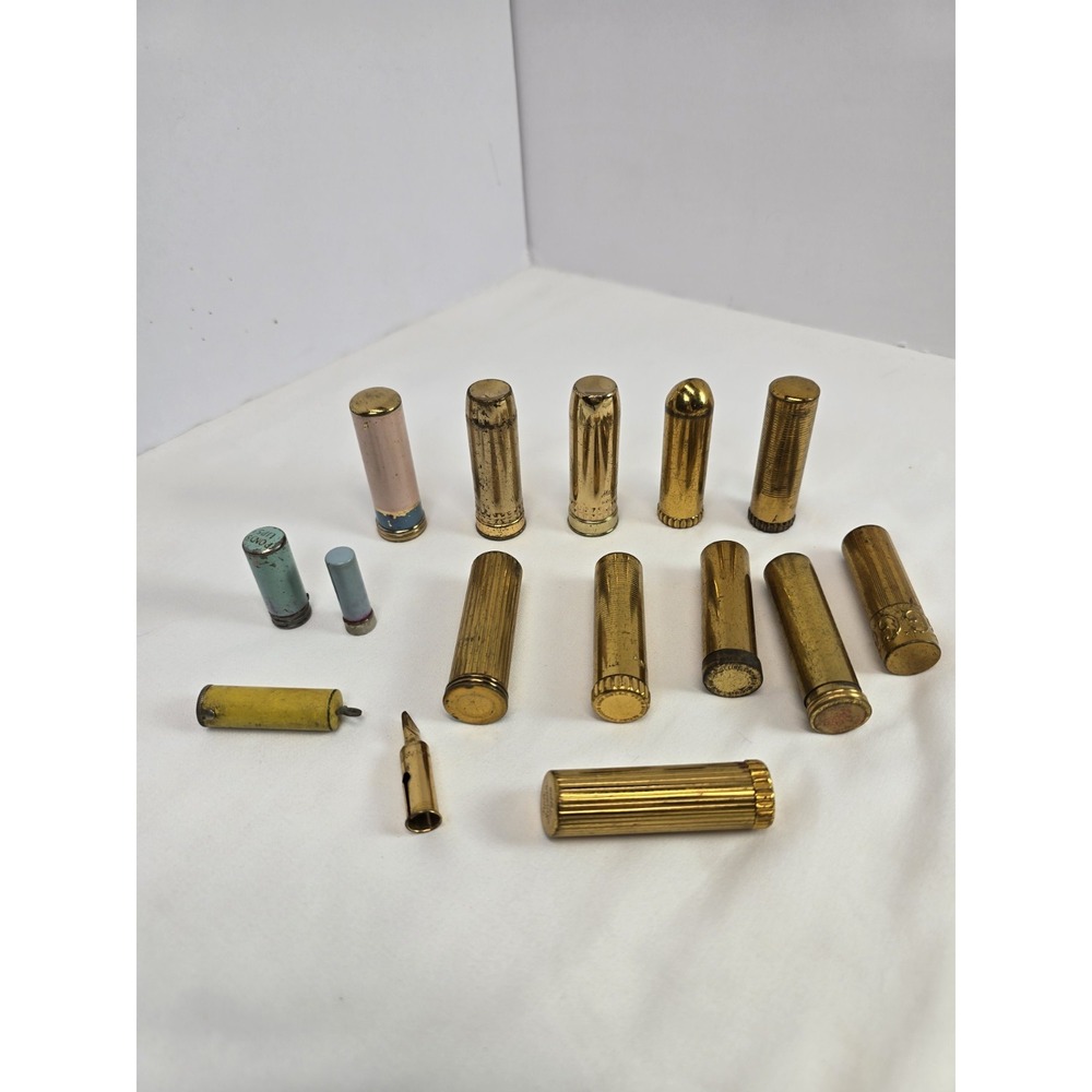 Revlon VTG Lipstick Cases Set of 14 Gold Rose Gold MCM Collectible Good Retro